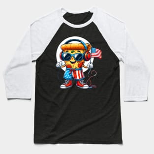 Pizza wearing holding an American flag Baseball T-Shirt